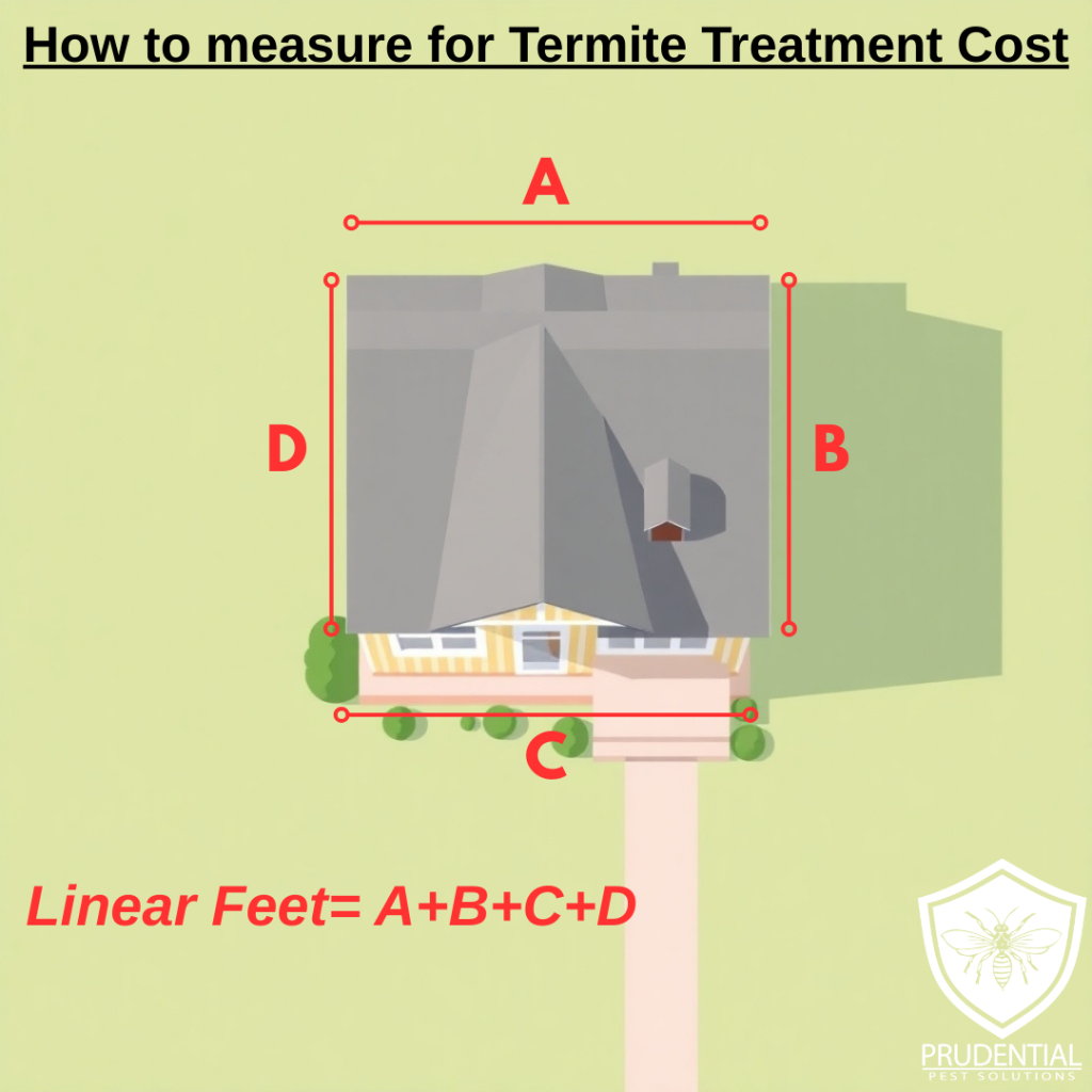 house with measurement lines to indicate how to measure a home to determine termite treatment cost
