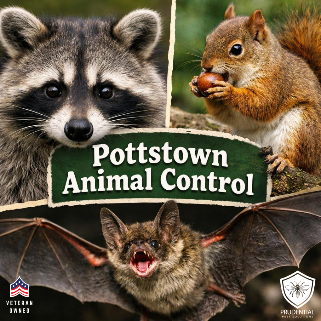 a raccoon, squirrel, and bat are shown with the words Pottstown Animal Control