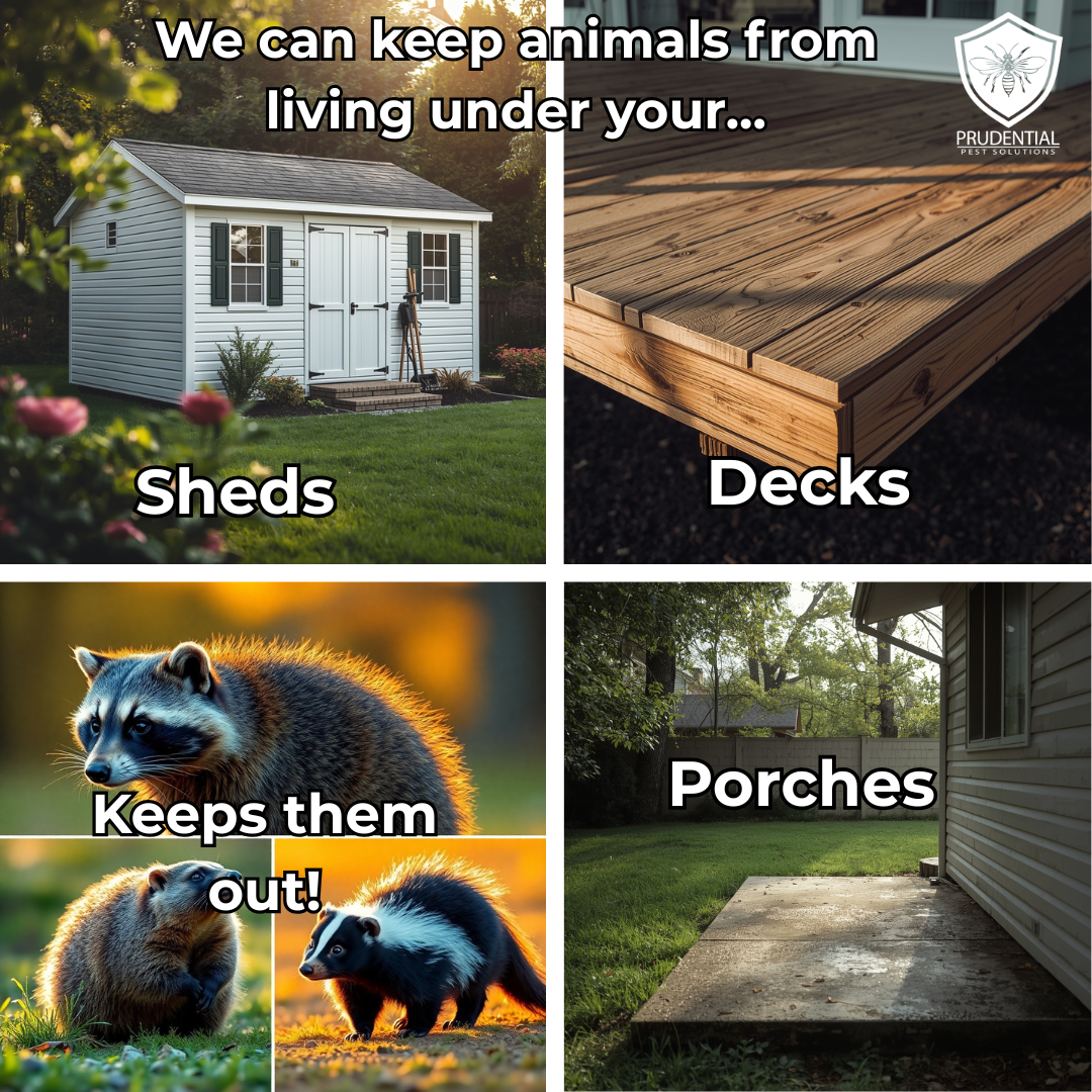 animals can get under sheds, decks, porches and patios