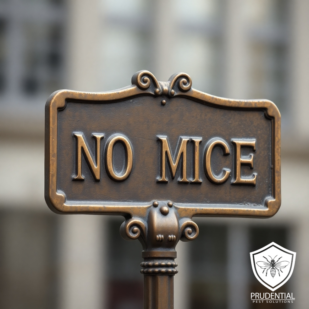 a sign that says no mice indicating the way to mouse proof and treat for rodents