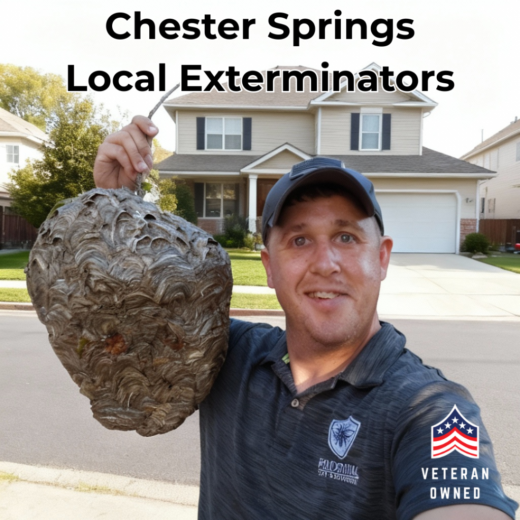 Ryan with Prudential Pest Solutions holds a hornet nest removed from a home in Chester Springs PA