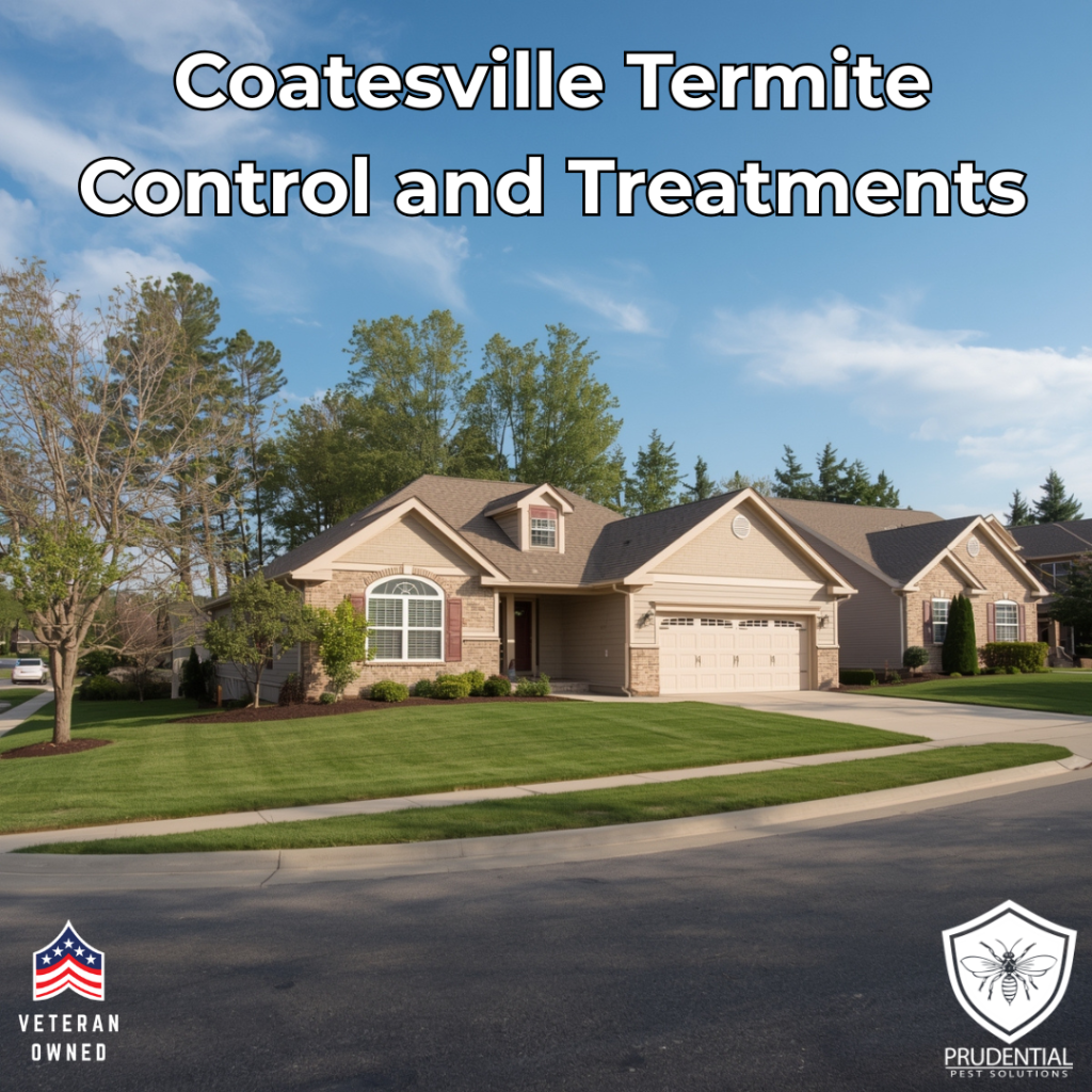 a house in Coatesville PA with the words Coatesville Termite Control and Treatments